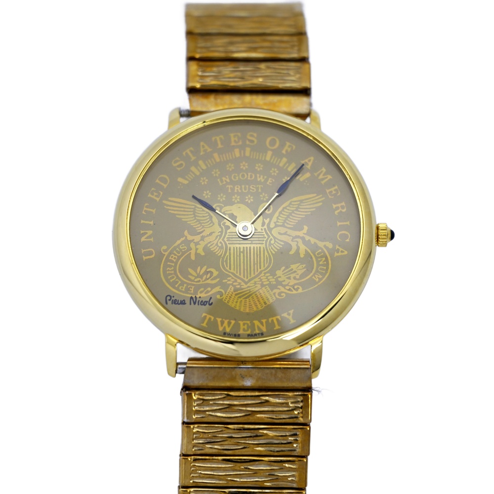 Pierre Nicol States Of America Wrist Watch Swiss Quartz Gold Plated 32mm
